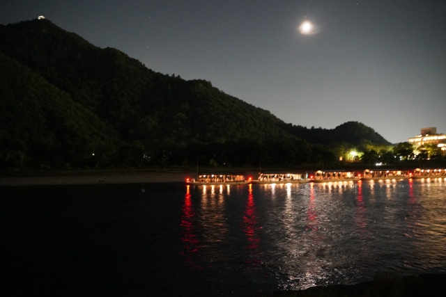 The Nagara River at night under the moon
